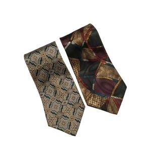 Lot of 2 Mens Van Heusen Neckties Geometric Pattern and Abstract Design